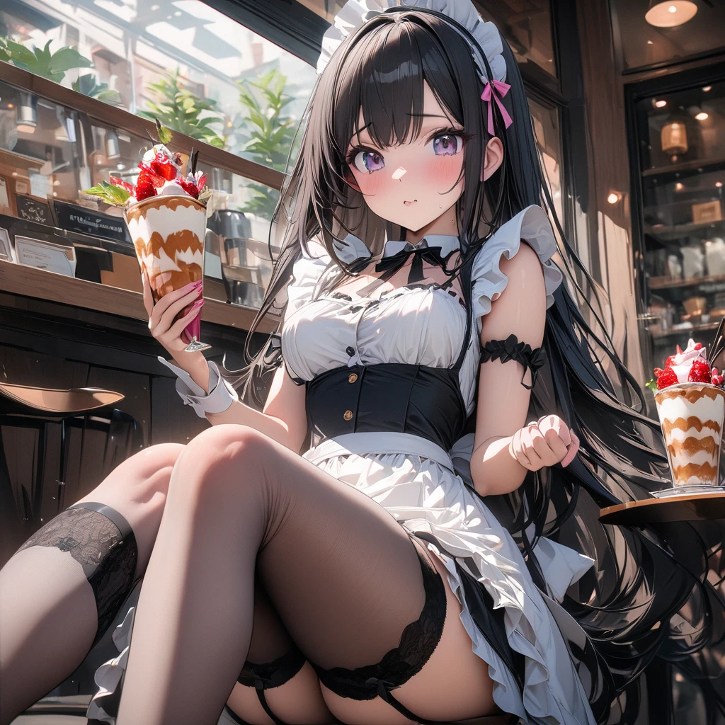 Highest quality,Highest Resolution,A beautiful girl in a maid leotard crying,Tears,drooling a lot of saliva,Drink a drink,Bedroom,Night view outside the window,High leg,Tback,whole body,Very beautiful eyes,Sweating profusely,