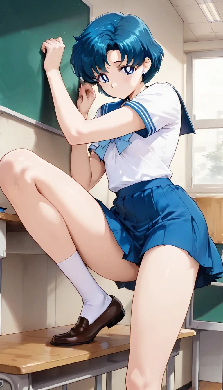 (((perfect anatomy, anatomically correct, super detailed skin))), 1 girl, japanese, high school girl, shiny skin, watching the viewer, ((back view, from below)),
beautiful hair, beautiful face, beautiful detailed eyes, (short hair:1.1, bob cut:1.2), dark blonde hair:1, blue eyes, babyface, mole under eye,
beautiful clavicle, beautiful body, beautiful breasts, large breasts:0.5, beautiful thighs, beautiful legs, camel toe,
((short sleeves, all dark blue cute sailor suit, dark blue pleated skirt, dark blue sailor collar, sailor scarf, socks, brown loafers)), seductive thighs, (red slave collar),
((ashamed, scared, sad, half-open mouth)), standing, (((leaning forward), undressing, raise one leg, white panty pull)),
(beautiful scenery), summer, school, locker room,
8k, top quality, masterpiece:1.2, extremely detailed), (photorealistic), beautiful illustration, natural lighting, full body,