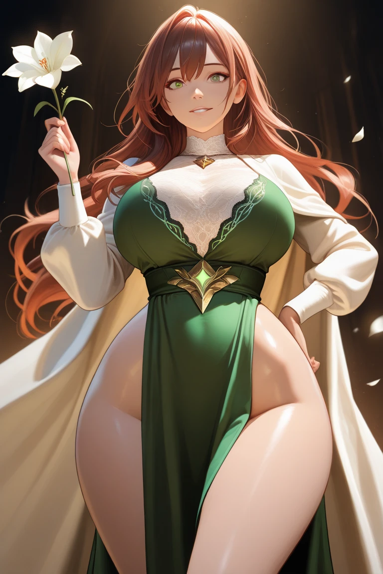 1girl, Best quality, masterpiece, cowboy shot, orange hair, green eyes, tight cloth, office clothes, office, white clothes, wet, fingering, long ginger hair, green eyes, anime girl, kawaii, hourglass figure, big feet, sweaty feet, soles showing, 5 toes on each foot, 5 toes, heel on floor, red high heel shoes on ground next to feet, galactic background, stars and sparkles, green outfit