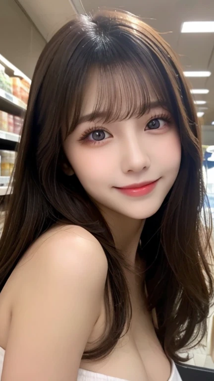 Tabletop, Highest quality, shape, Very detailed, finely, High resolution, 8k wallpaper, 完璧なダイナミックな構shape, Beautiful and detailed,ランダムなcute髪,,Natural color lip, Bold sexy pose,smile、20-year-old girl、cute、Looking into the camera,Always blur the background,Perfect and beautiful face,Slim face and figure,Big eyes、Putting on gal makeup,Small face,Shooting from below、smile,Blurred Background,Elegant feminine face、Cyberpunk Fashion、smile、Real Photo、Raw photo、Real human skin,finely描かれた肌:1,4、Normal anatomy