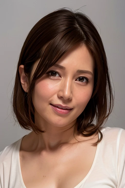 masutepiece, Best Quality, Photorealsitic, 4K, 日本人A MILF, (Solo), (((50 years old))), (Wrinkles at the corners of the eyes:1.5), (nasolabial folds:1.5), ((Large breasts)), (Saggy udder), A MILF, glamor, A sexy, Chromo-white skin, Wavy Longhair, Looking at Viewer, (((my skin is old))), ((muscles are old)), Super large udder, Rough everyday wear, high-heels, ssmile, Public places,