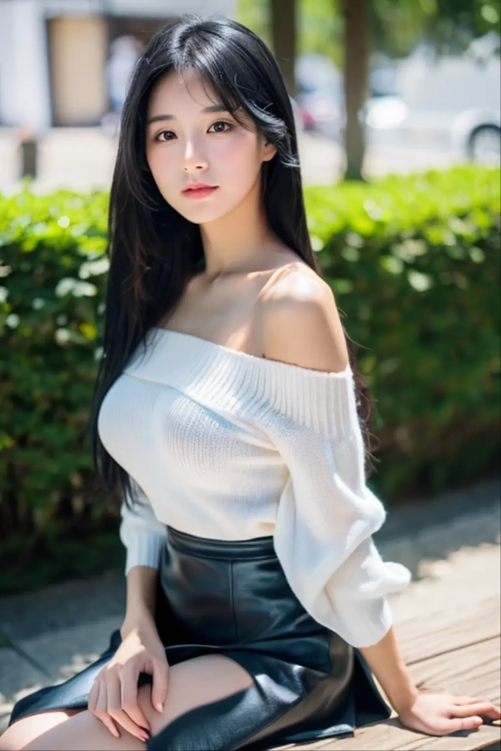 (RAW photo:1.2), (photorealistic:1.4),(masterpiece:1.3),(best quality:1.4),ultra high res,(detailed eyes),(detailed facial features),(detailed clothes features),HDR,8k resolution, solo focus, bangs, skin tight, (shiny skin),(slender girl),dreamlike,
(extreme detailed illustration),check commentary,commentary request,scenery,no text,
VirtualGirl-Aim, medium breasts, straight hair, long hair, black hair, black eyes,
1girl, upper body,
crystal pendant,grey sweater,hip skirt,high-heeled shoes,
cute, innocent,
(smile),