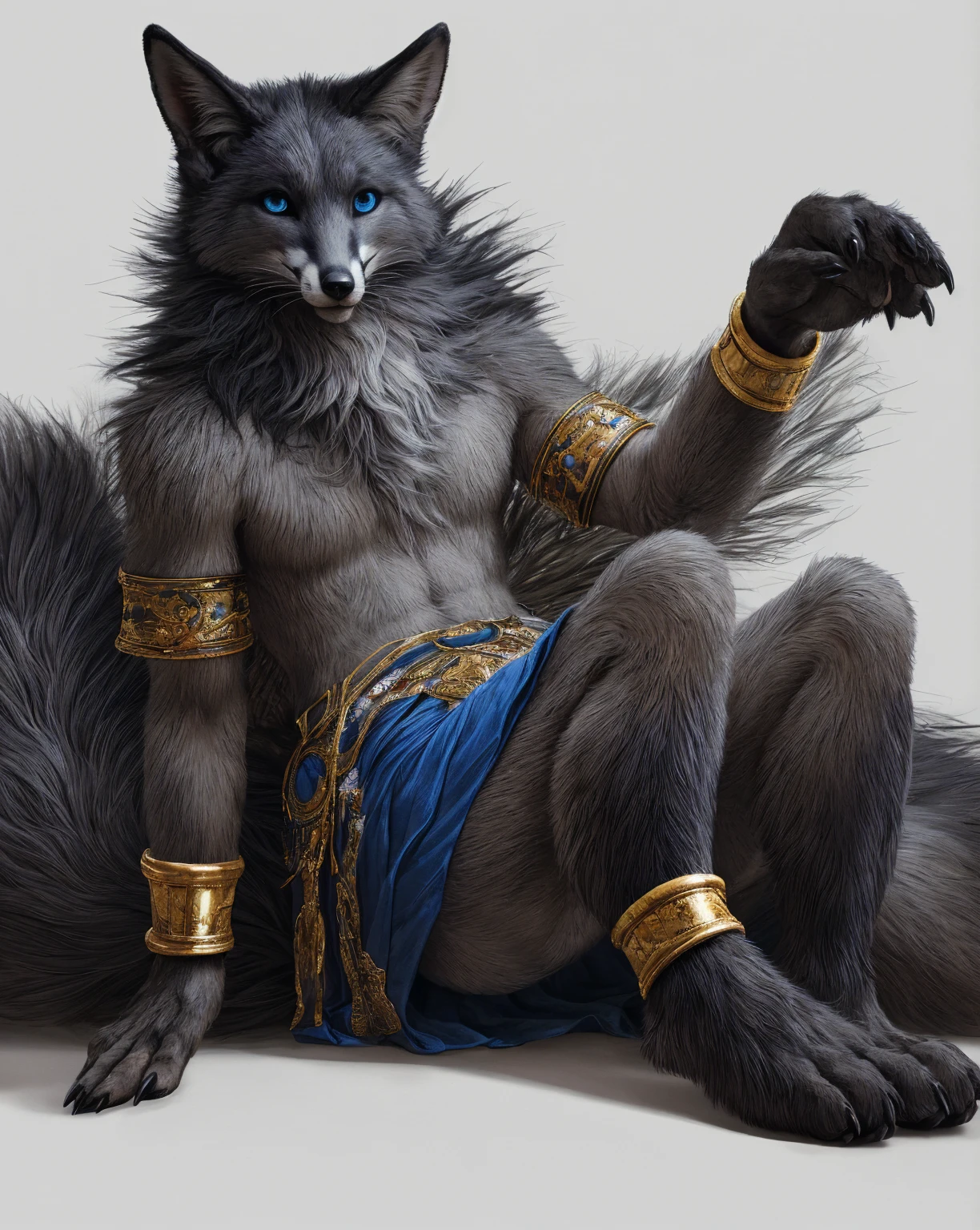 a male worgen sitting on the ground with his feet crossed, meditating, eyes closed, relaxed, wearing a loincloth, slim figure, (best quality,4k,8k,highres,masterpiece:1.2),ultra-detailed,(realistic,photorealistic,photo-realistic:1.37),portrait,fantasy,detailed facial features,highly detailed skin and fur,dramatic lighting,warm color tones
