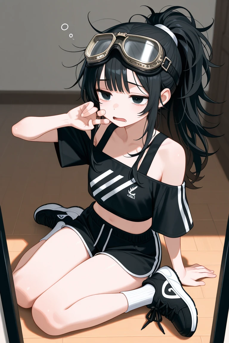 masterpiece, best quality,anime style, 1 girl,(((slender body))), (((small breast))),(((gym uniform))),(((3 monkey grabbing the gir))),((((cum)))), (beautiful face), (((short hair))), (((straight hair))), ((((black hair)))),detailed beautiful skin, (perfect hands, perfect anatomy)