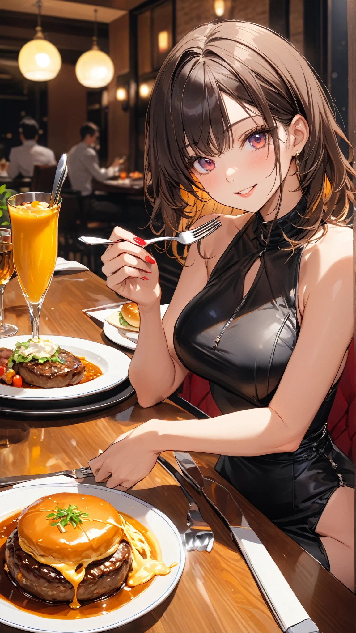 work of art, absurderes , 1 girl, hair clip, Playboy Bunny, bunny ears, fake animal ears,latex collar,holding the tray,Inside the house, restaurant,ssmile,eyes locked,^ ^, thicc thighs, suprised,