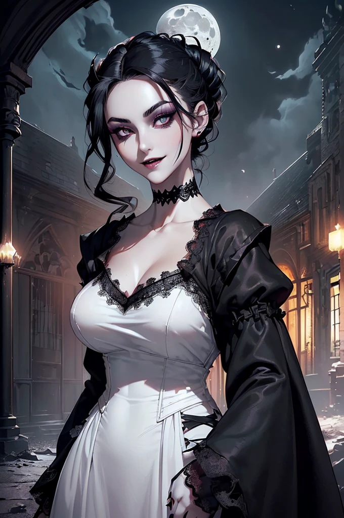medium breast , thicc, goth, morrigan, long skirt, victorian cloths, portrait,