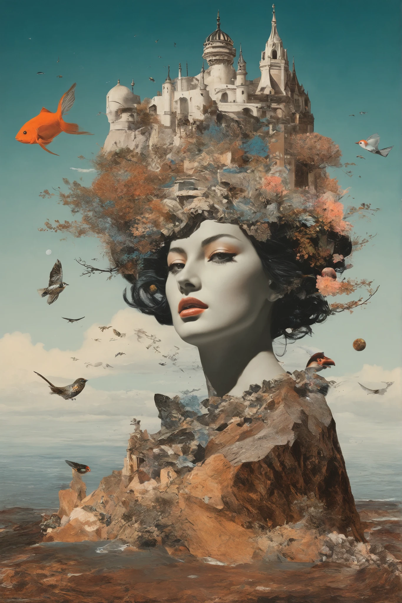 Miss Universe、The most beautiful woman、Standing cool、benjamin lacombe, magical surrealism, Unrealistic picture, Whimsical Surrealism, Jacek Jelka、Vladimir Kush, Surreal oil painting, Surrealist artwork, Surreal Art, magical realism、Strange art, Surreal oil painting,  Brian DeSpain, Surrealist illustration, (surrealism dark art:1.2), surrealismo pop lowbrow art style, Arte Lowbrow, Masterpiece、Starry Night、