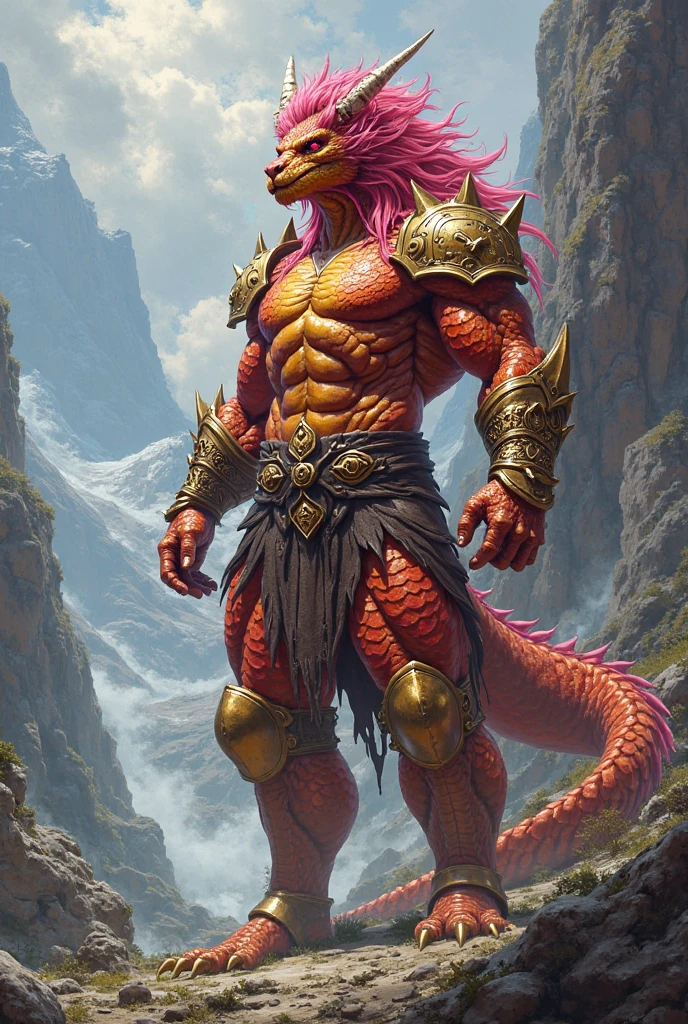 Orange fat dragon body、Shining-scaled Dragon、National costume、Mythical Creatures、Orange eagle face、Sharp, beak-like mouth、orange beak、National costumeをまとったドラゴン、カラフルなNational costume、A shaggy scarlet mane、A lot of horns、very small face、Crying expression、So many tears、Big blue anime eyes、Crocodile-like scales、Very long black pubic hair、drunken look、Reddish face、A very large amount of drool coming out of the mouth、Sharp Fangs、Upright pose、thick tail、thunderstorm background、Stormy Forest Background、A huge bulge in the crotch loincloth、White loincloth between the legs、Dragon's claws、Sharp Claws、Sweating profusely、A composition that captures the whole body