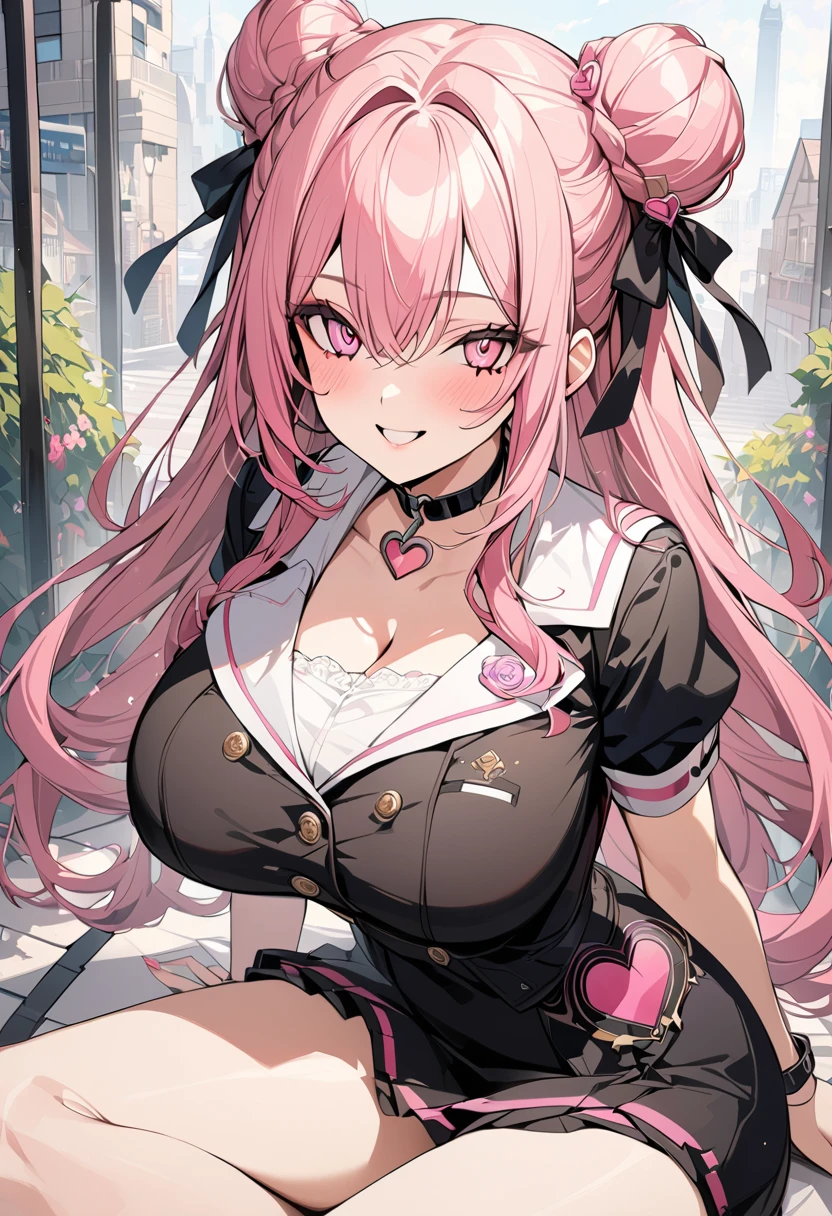 1 girl, pink long hair, heart shaped eyes,Bunny ears, {Pink semi-long hairの女の子、 The name Nami}, (Pink eye color), {After work、train}, (smile), station、train , mole under eye, heart shaped choker, (masterpiece, highest quality), very detailed, highest quality, official art, beautiful and aesthetic: 1.2), (1 girl), very detailed, (geometry art: 1.3), colorful, most detailed ?d1 girl, Pink semi-long hair, Eye of the symbol, +__+, gothic costume, {A girl with long pink bun hair The name Nami}, (Pink eye color), mole under eye, heart shaped choker, (masterpiece, highest quality), official art, beautiful and aesthetic: 1.2), (1 girl), very detailed, (geometry art: 1.3), colorful