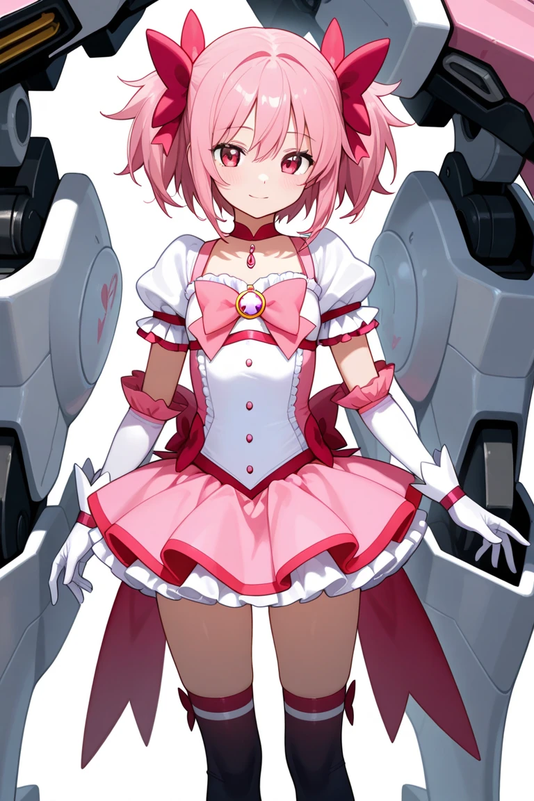1girl, aikawa aika, white merry, normal gear, alice gear, solo, gloves, open mouth, elbow gloves, short hair, white gloves, leotard, bare shoulders, holding, small breasts, thighhighs, smile, headgear, looking at viewer, outdoors, purple eyes, petals, day, blush, sky, white leotard, eyebrows visible through hair, white legwear, flower, standing, depth of field, blue sky, mecha musume, hammer, :d, pink eyes, boots, ass visible through thighs, holding hammer, white headwear, hair between eyes, black neckwear, white footwear, thigh boots, halterneck, frilled leotard, detached sleeves, cloud, armor, :o, masterpiece, best quality <lora:aikawa_aika_sdxl_locon_v1:0.7>