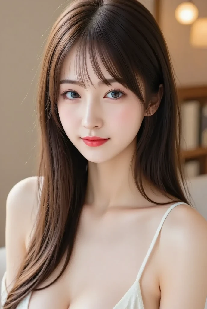 (((8ｋ,Very detailed,Attention to detail、highest quality，Masterpiece,Attention to detail))),RAW Photos & Realistic atmosphere,Professional Lighting，Beautiful dark eyes,Glossy lips,beautiful黒い Eyes，White skin、Deep black eyes,とてもBeautiful face,とてもBeautiful face、Beautiful face,beautiful, Glossy lips,beautiful Eyebrows,Realistic Skin, Realistic Young Gravure Idol,Very cute woman , Young Gravure Idol, Young Gravure Idol, とても美しくてかわいいbeautiful 21 year old beauty,Incredibly beautiful and elegant，beautiful 21 year old beauty,Natural soft light,（Shiny Hair,,beautiful and kind eyes：1.5）,Gentle features,Shapely breasts,Long Hair,beautiful posture,No makeup,Looking into the camera,shirt，Japanese women，