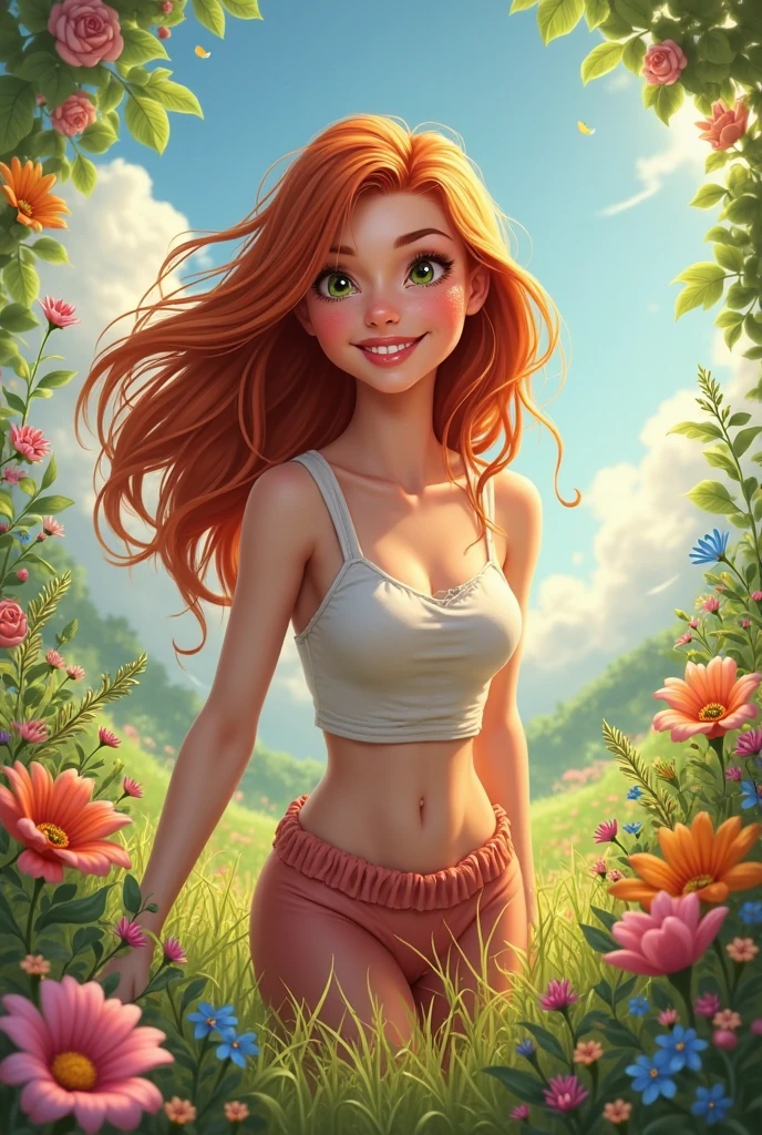 cartoon woman fully naked look at you