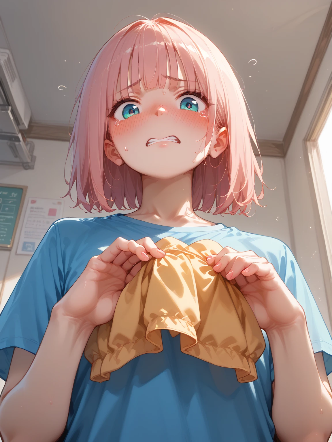masterpiece, best quality,anime style, 1 girl,(((slender body))), (((small eyes,small breast,breast milk splashing from nipples,breastfeeding a evil baby))),(((nurse uniform))),((((cum)))), (beautiful face), (((short hair))), (((straight hair))), ((((pink hair)))),detailed beautiful skin, (perfect hands, perfect anatomy),scream