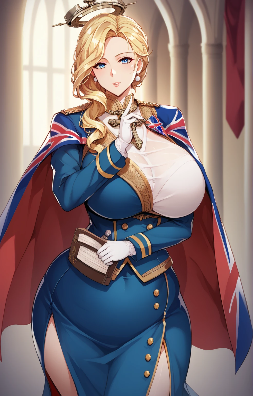 anime, ultra detailed, hyper detailed, best quality, highres, 4K, master piece, 1 female, 28-year-old, Navia, sexy lingerie, gigantic, huge breast, France city, crowded, (((accompanied by female bodyguards))),