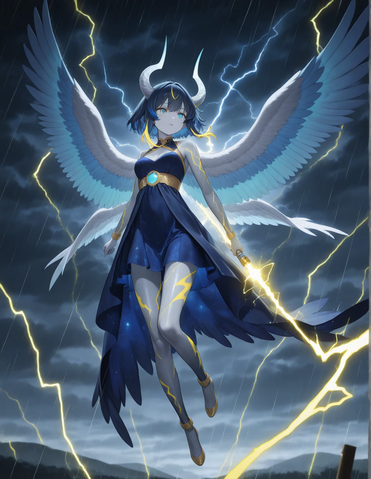 personification,Yellow eyes,Blue-white hair,Happy girl