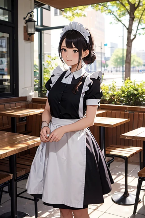 20yo、one woman、waitress working at diner、roller skates、frilly apron、black dress、Corone Hair、loose socks、transparency、Person in the center、pale light、cute、headdress、Cute Pose