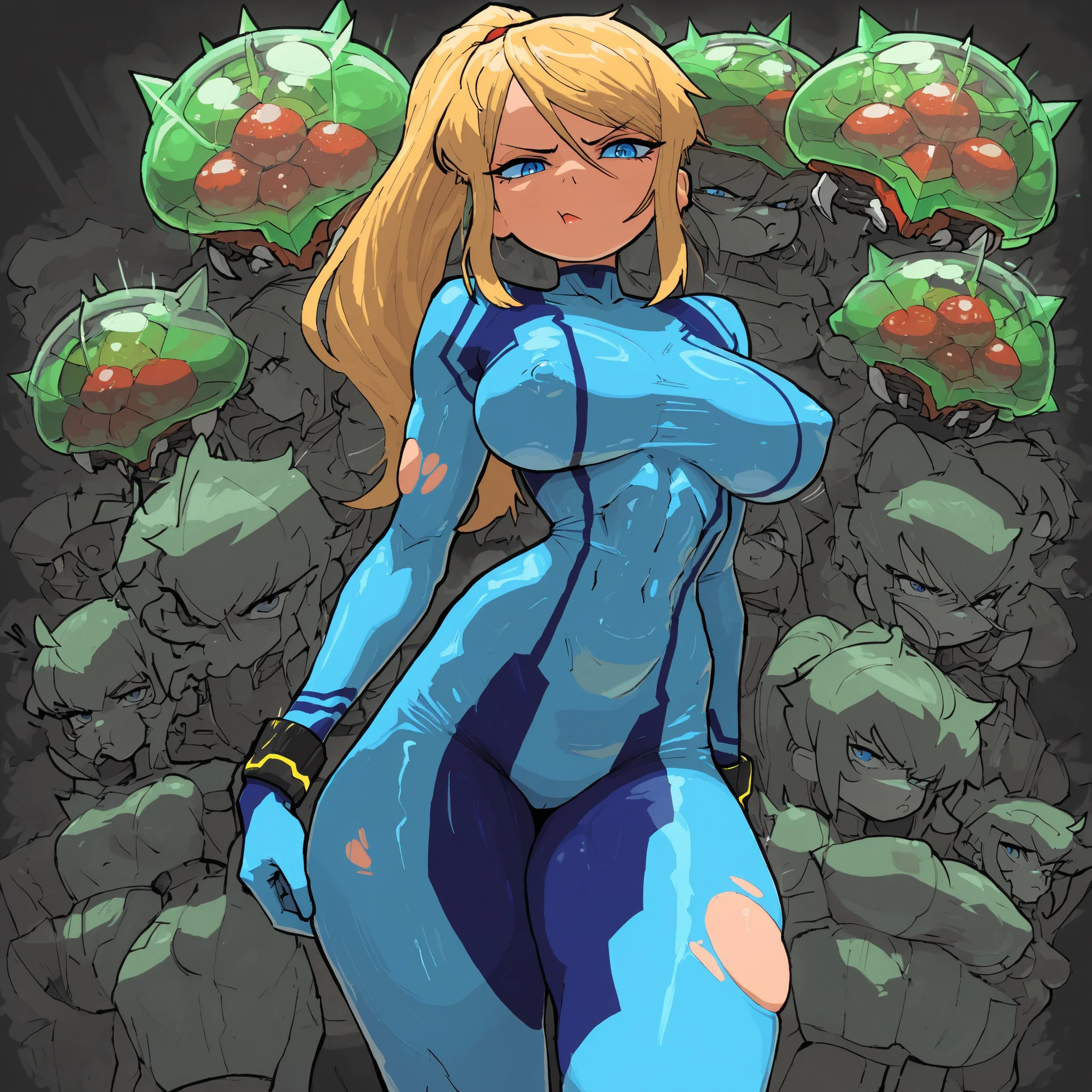 score_9, score_8_up, score_7_up, score_6_up, score_5_up, score_4_up,
BREAK
(masterpiece: 1.0), best quality, perfect anatomy, perfect composition, perfection,
BREAK
cinematic lighting, stopu42
BREAK
1girl. Samus Aran (Metroid). Torn bodysuit, Extra tight clothes, blonde hair, pout, nipple outline, ponytail, athletic, skindentation, looking at viewer, big lips, blue eyes, Painterly, hyperdetailed painting, impressionism, cannedmos, stopu42
