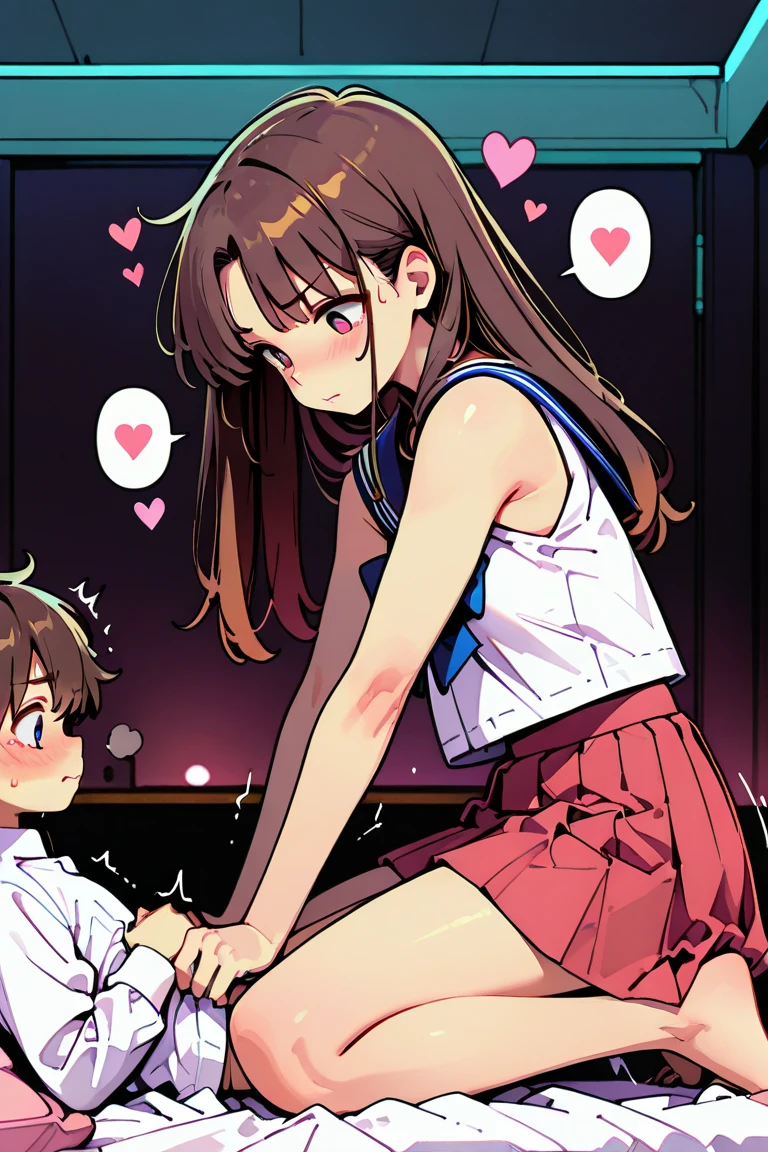 Loving mother is wearing sexy bikini with son,EXPLOSIVE morning creampie, hearts floating around, messy hair, pink & white background