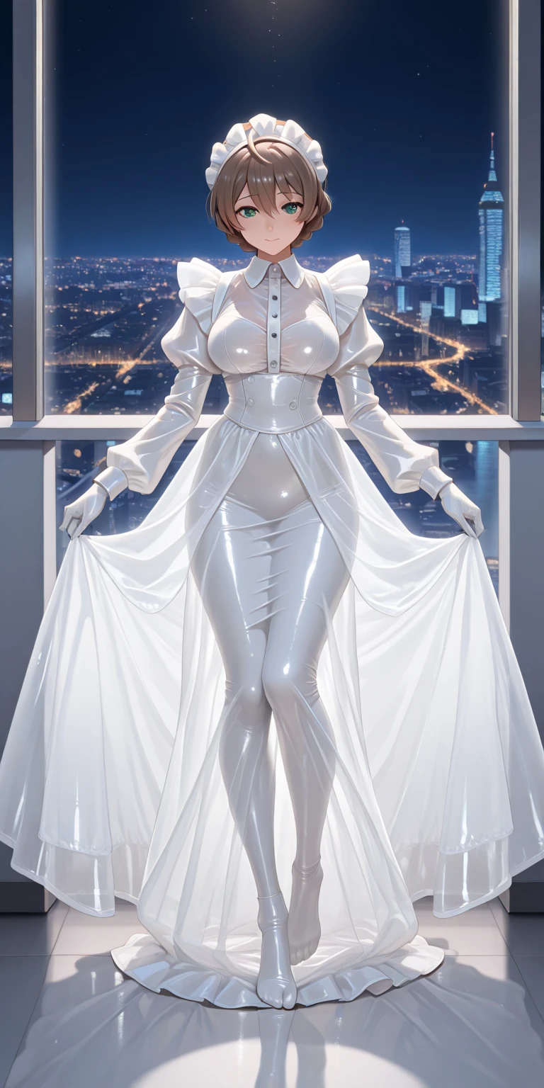 Hentai 30th lady wearing transparent dantelle dress standing in the rain, her body is wet as a portrait shot