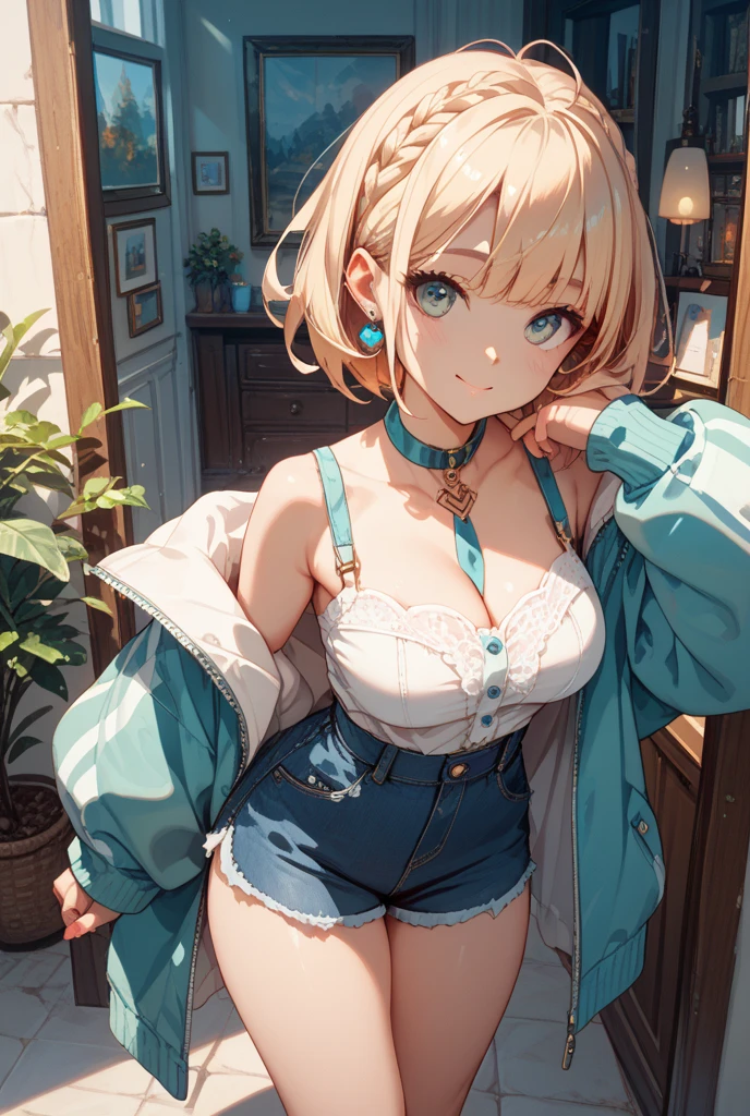 (masterpiece, best quality:1.5), (ultra detailed, high resolution, 8k, beautiful detailed, UHD, best anatomy), Sand Yellow hair, medium breasts, 1 cute girl, (Studio Ghibli Style Character:2), bare navel, Nightshirt