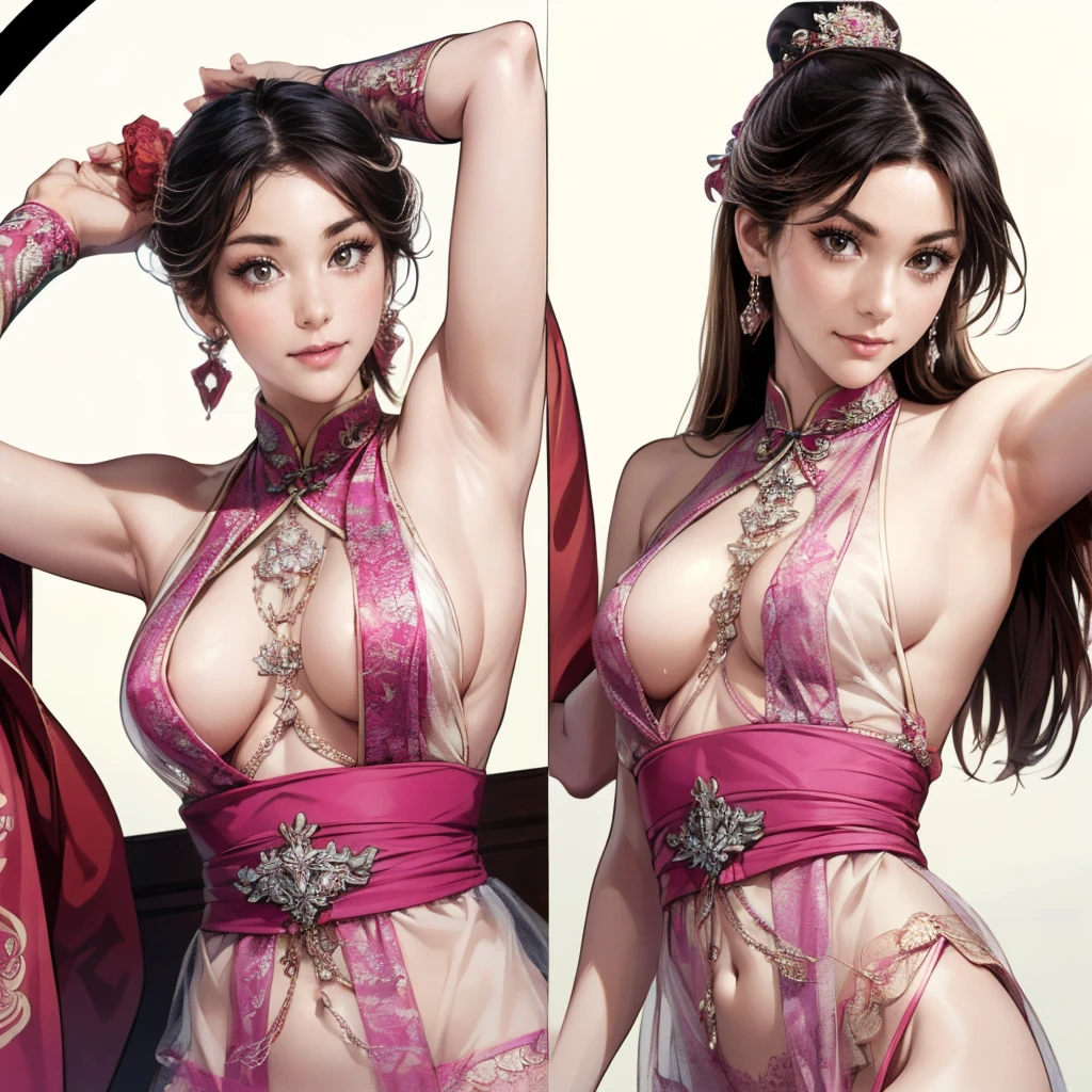 (tmasterpiece:1.2),(Camel toes:1.1),8K, Best quality at best, A high resolution, Original, very detailed wallpaper, perfect litthing, (VerydetailedCG:1.1),Beautiful lips slightly open, looking at the camera in,sexual excitement, sexual expressio, Sexual gratification,(((clothes shrink))),(((Very transparent and sexy three-point style:1.3))),(There hair on the top of the vulva:1.2),((The clothes are transparent, :1.5)),(((The bust really big:1.2))),(((Colossal tits))),(nipple shape clearly visible:1.3), (beautiful small hard nipple:1.3),((soaking:1.2)), ((The two cherries on the chest are clearly visible)), (sexual behaviour :1.5), (( with an open crotch:1.3)),((Through clothes,The shape of the vulva clearly visible:1.2)),(The outline of the pubic bone transparent and clear: 1.2),((Sexual penetration in progress:1.2)),((with an open crotch,Expose the vulva, vulvashaped:1.35)),(The lips of the vulva can be seen through the underwear:1.5),underwear transparent,Raised sexy......
