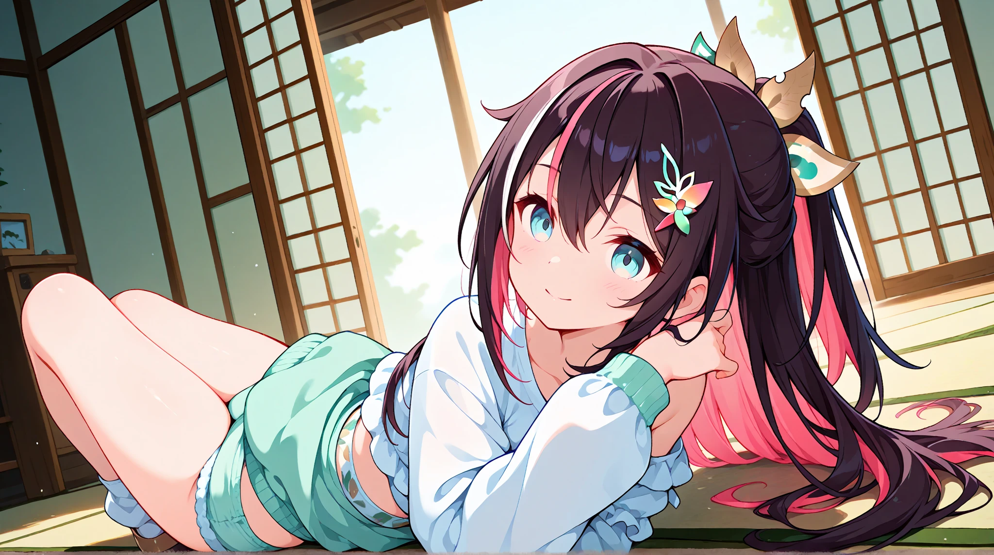 (masterpiece、highest quality、highest quality、official art、beautiful beautiful:1.2)、(1 girl:1.3)Hatsune Miku、twin tails,big breasts,1 female,black hair, ,((impatient look)),beautiful breasts,(((Sexy magical girl white and pink shiny bodysuit)))(())(((cheeks turn red、surprised expression)),(((Satin Nariko))),((( Portrait))),We have blue eyelashes)))()street,crowd(magical girl hair ornament)