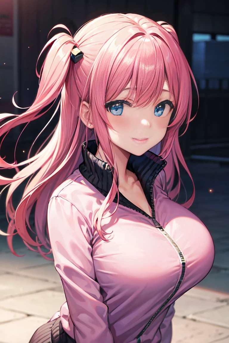 <lora:bremerton:1> bremerton, long hair, hair between eyes, grey hair, , pink hair, solo, hairclip, pink eyes, sidelocks, streaked hair, white shirt, cleavage, hair ornament,smile, looking at viewer, twintails, miniskirt, collarbone, black skirt, 1girl,collared shirt, school uniform, pleated skirt, necklace,peacoat, sleeves rolled up, large breasts, hair intakes