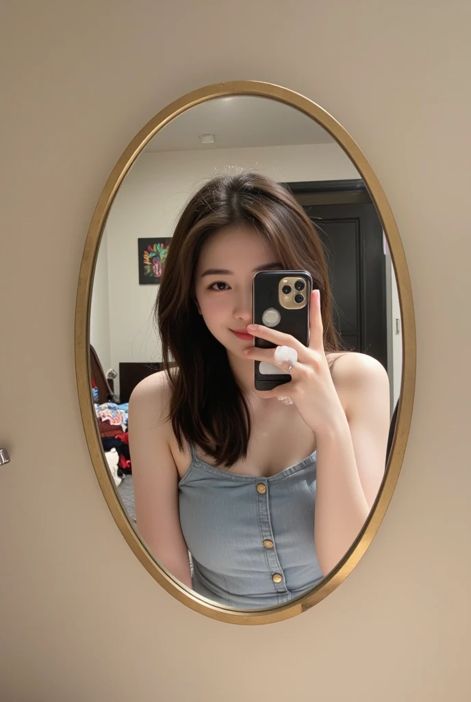 (best quality,8k,highres,masterpiece:1.2), realistic, photorealistic:1.37, UHD, studio lighting, sharp focus, extreme detail description, professional, vivid colors, bokeh, portraits, extremely detailed face texture, beautiful detailed eyes, beautiful detailed lips, extremely detailed hair, dark colored hair, youthful appearance, big round breast, cleavage, proportional eyes, seducing smile, clean and natural face, no makeup, bare face, indonesian face,
