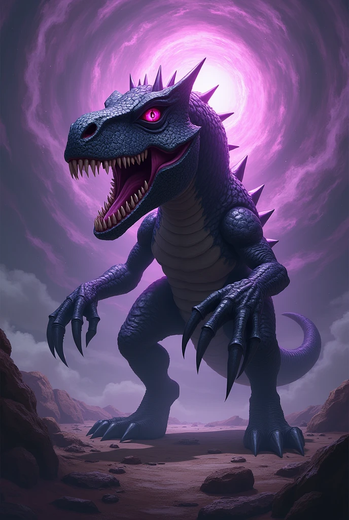 Devilish humanoid lizard, with rage with black and purple fur and magenta antlers, bright Eyes, night sky full of horror and Eldritch tentacles, Best Quality, masterpiece, illustration, 2d