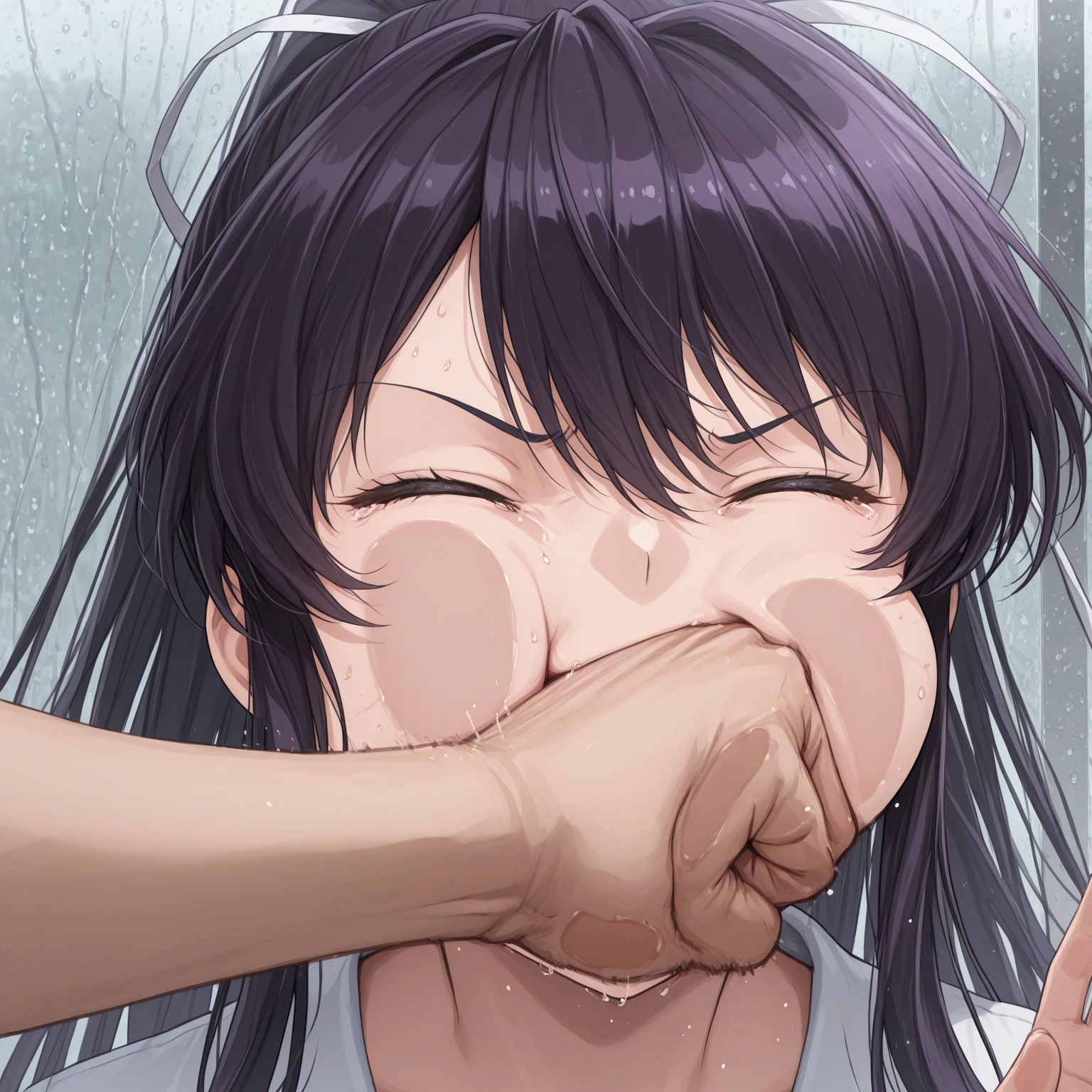 nsfw,,????????,sucking a penis hardly,man standing and female squatting,mature modest woman, (black hair),short wavy hair,bukkake,excessive ???,??? dripping,(bukkake on face:1.2),patterned skirt,brown blouse,from side,at public bathroom,tiled wall,kneeling,plump body,look up,(sweaty),dirty floor,(blushed:1.1),
