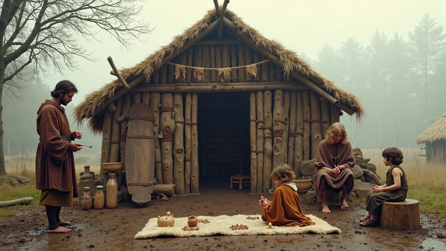 (Biblical scene ( deluge) (Noah's Ark) ( animais entrando na Arca) ( Arca fechando) ( pessoas implorando para entrar) (Noah and his family inside the Ark) (Hebrew man with beard with wife and three children each with his wife)