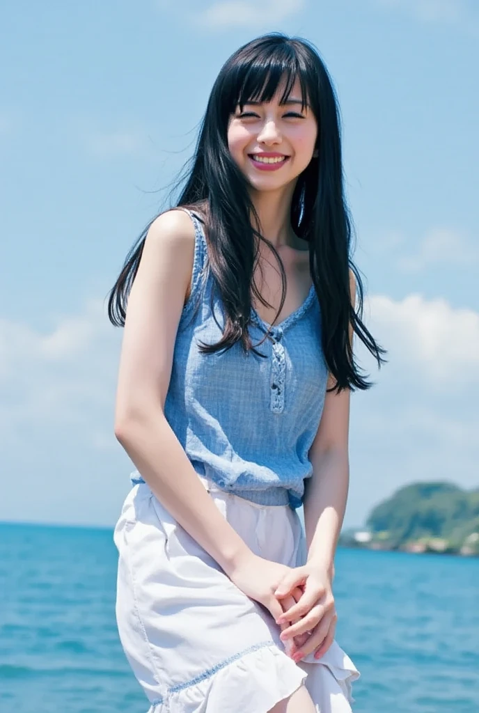 a woman,1 girl,black hair, hair bobbles, longeyelashes, solid circle eyes, light smile, mole under eye, piercing, light smile, shy, puckered lips, Surrealism, drop shadow, stereogram, ass pov, atmospheric perspective, depth of field, first-person view, f/1.8, 8K, super detail, ccurate, best quality, highres, best quality,full body,professional lighting,Cleavage