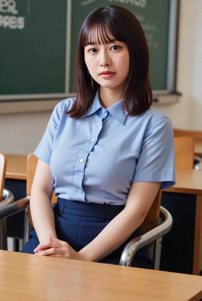 Japanese girl with glasses and teacher uniform