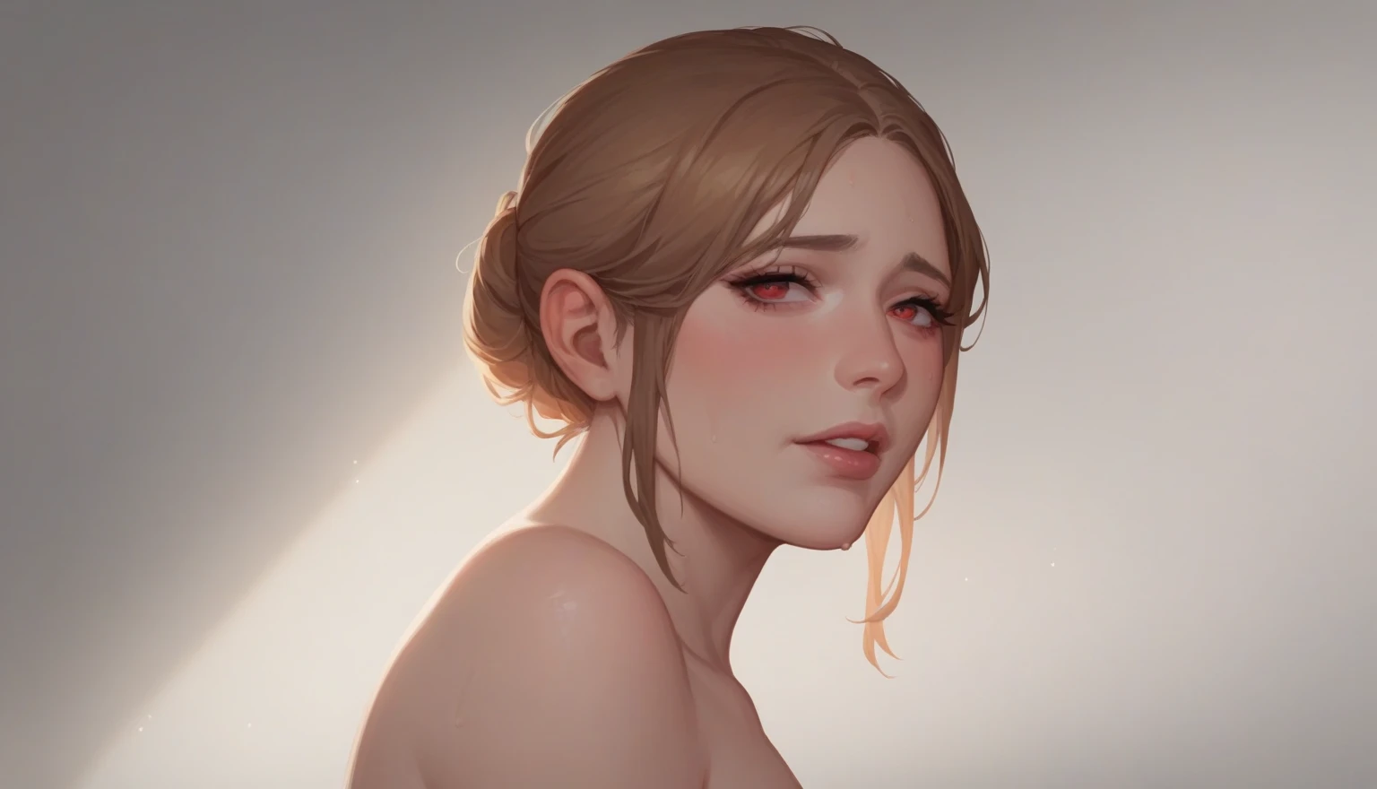 masterpiece, best quality,perfect 3D digital art,unique fashion hairstyle,portrait of 1girl,nude,muscular,cleavage,PBR skin texture with bump details,Authentic,hyperrealistic,rough matte skin,Blur the mysterious background,expressionless,cinemagraph,