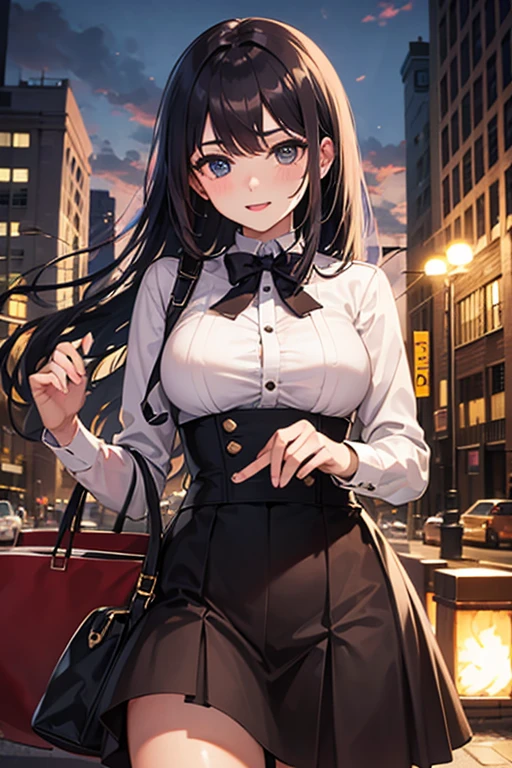 （Cute older sister:1.3）、Very detailed、Spring atmosphere、night、Aggressive、garden、full moon、Skyscraper,Big Breasts、Long black hair