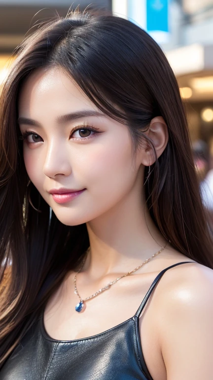 (Super beautiful woman)、((highest quality、8K masterpiece:1.3))、sharp focus:1.2、(super beautiful face:1.0)、(shiny skin:1.0)、realistic pictures、black hair、video lighting、High resolution eyes and face、video lighting、japanese actress、from the front、with a happy smile、whole body、