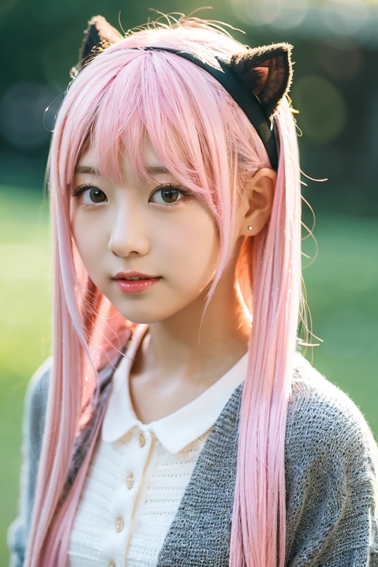 A pink-haired、length hair、a 、kawaii、front、teats