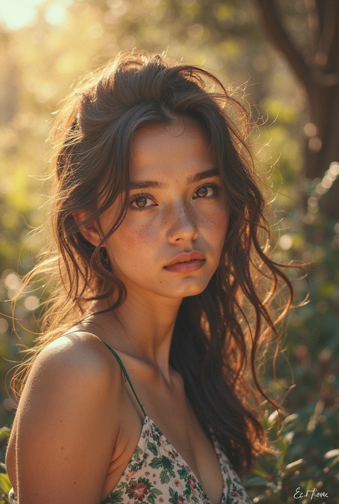 Create an artificial Colombian woman with a beautiful round face and green eyes, very pretty and thin profile