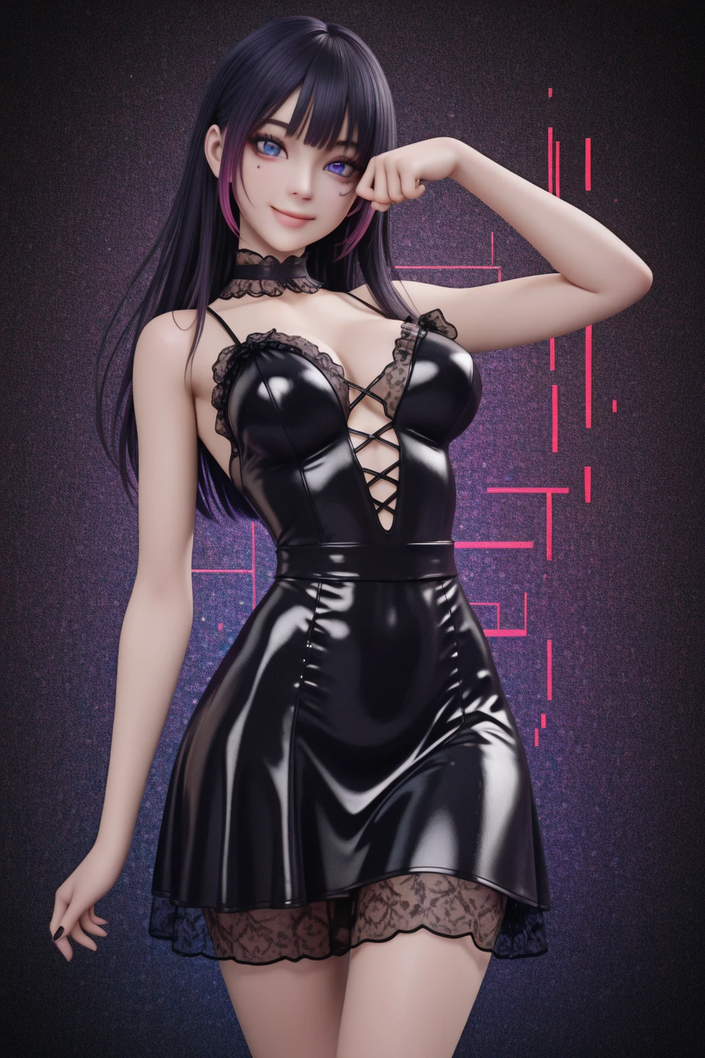 Close-up of two women in latex outfits with purple hair, By Russell Dongjun Lu, Full Body Shanxia, Smooth anime CG art, ArtStation PixivのGuweiz, Anime full body illustration, Gweiz-style artwork, Detailed Anime Character Art, Anime female full body art, by ヤン・J