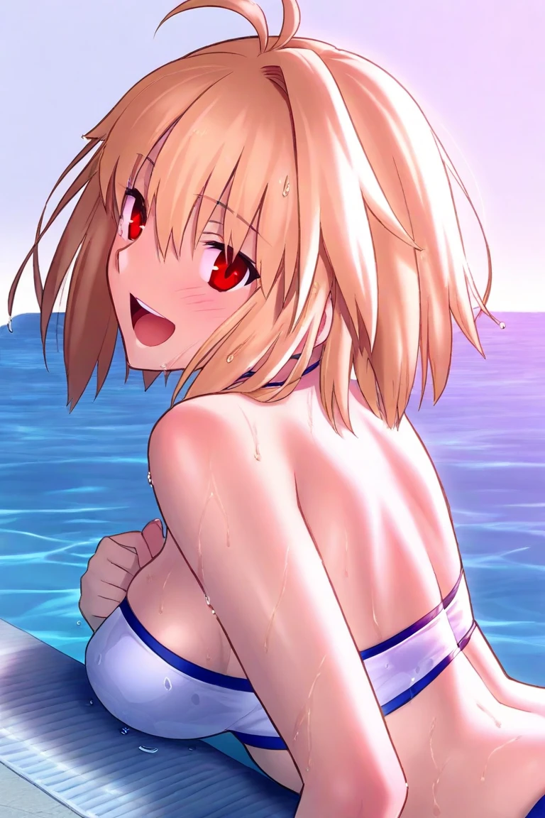 1girl, nsfw, houjousatoko, short hair, blonde hair, purple eyes ,hairband, , empty eyes , large breasts, nipple, , Peeing, lactation, projectile lactation, Pier, frozen, wet, crying ,, Naked, , (1girl) ,solo