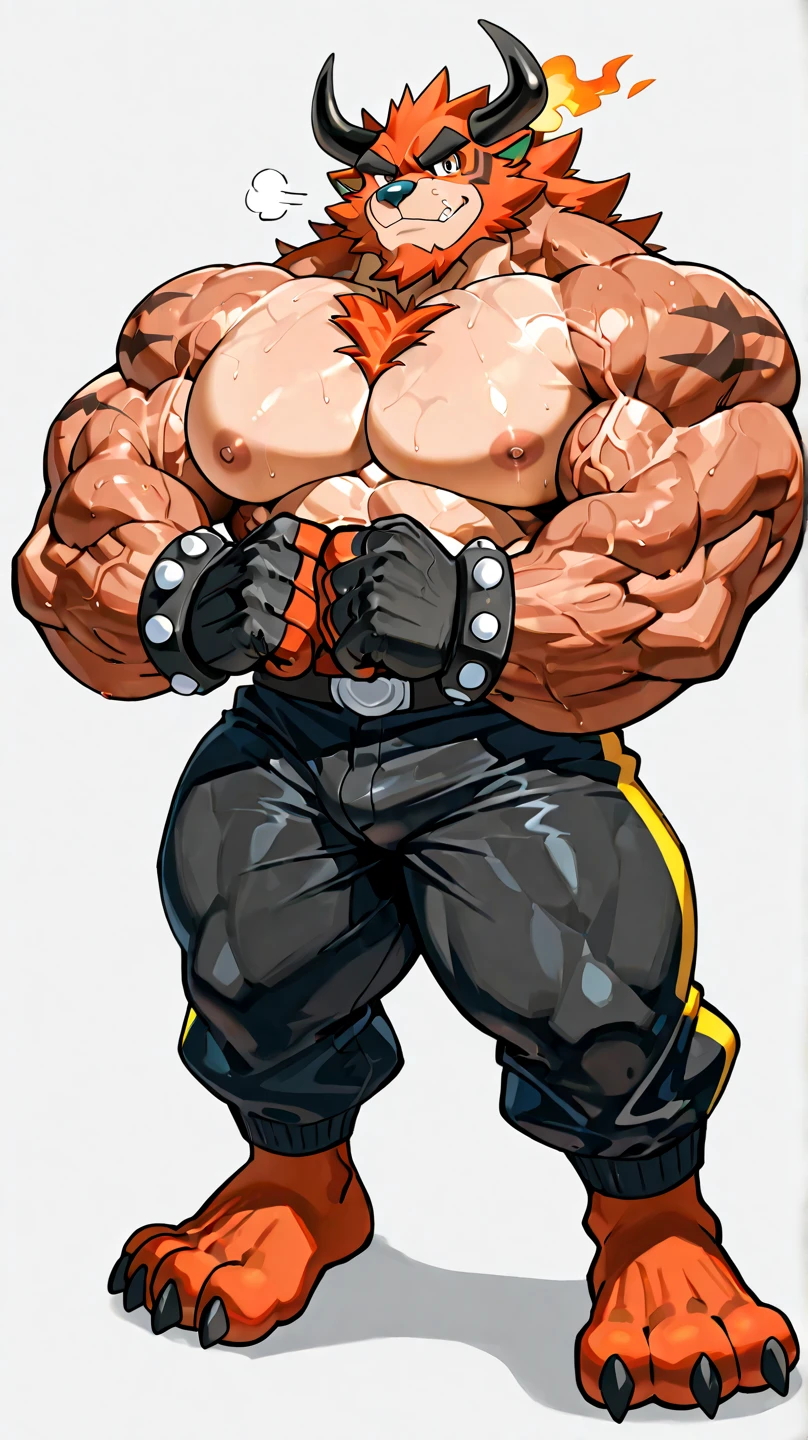moritake \(style\),full body, white background, ((masterpiece)) v3,Massive muscular arms with giant bulging biceps and triceps.