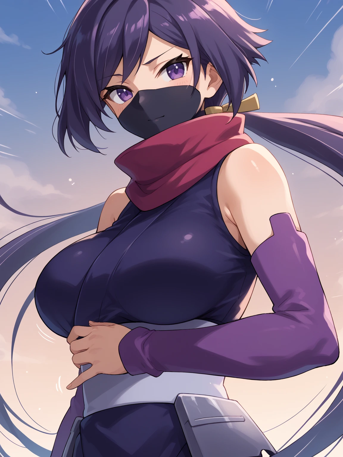 Cute mummy girl, short dark purple hair, white wrap, blue eyes, blue tongue, big breasts, short pants, exposed stomach, white wrap covering her entire body  (Mummy Horror Zombie
Halloween)