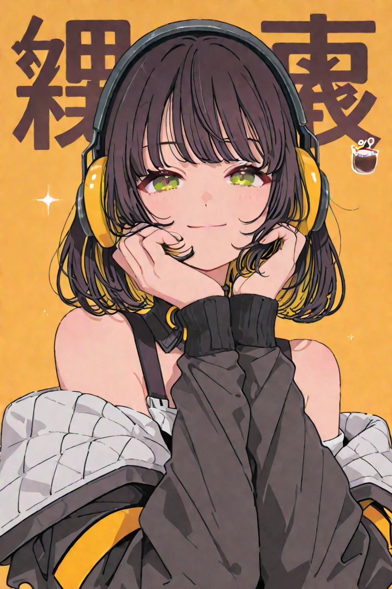 best quality, masterpiece, highres, solo, {long_island_azurlane:1.15}, long_hair, blue_eyes, blush, bangs, headphones, brown_hair, breasts, smile, open_mouth, very_long_hair, black_hair, 1girl, looking_at_viewer, shirt, white_shirt, bare_shoulders, food, off_shoulder, short_sleeves, chips_\(food\), white_background, mouth_hold, off-shoulder_shirt, potato_chips, simple_background, medium_breasts, food_in_mouth, collarbone, holding