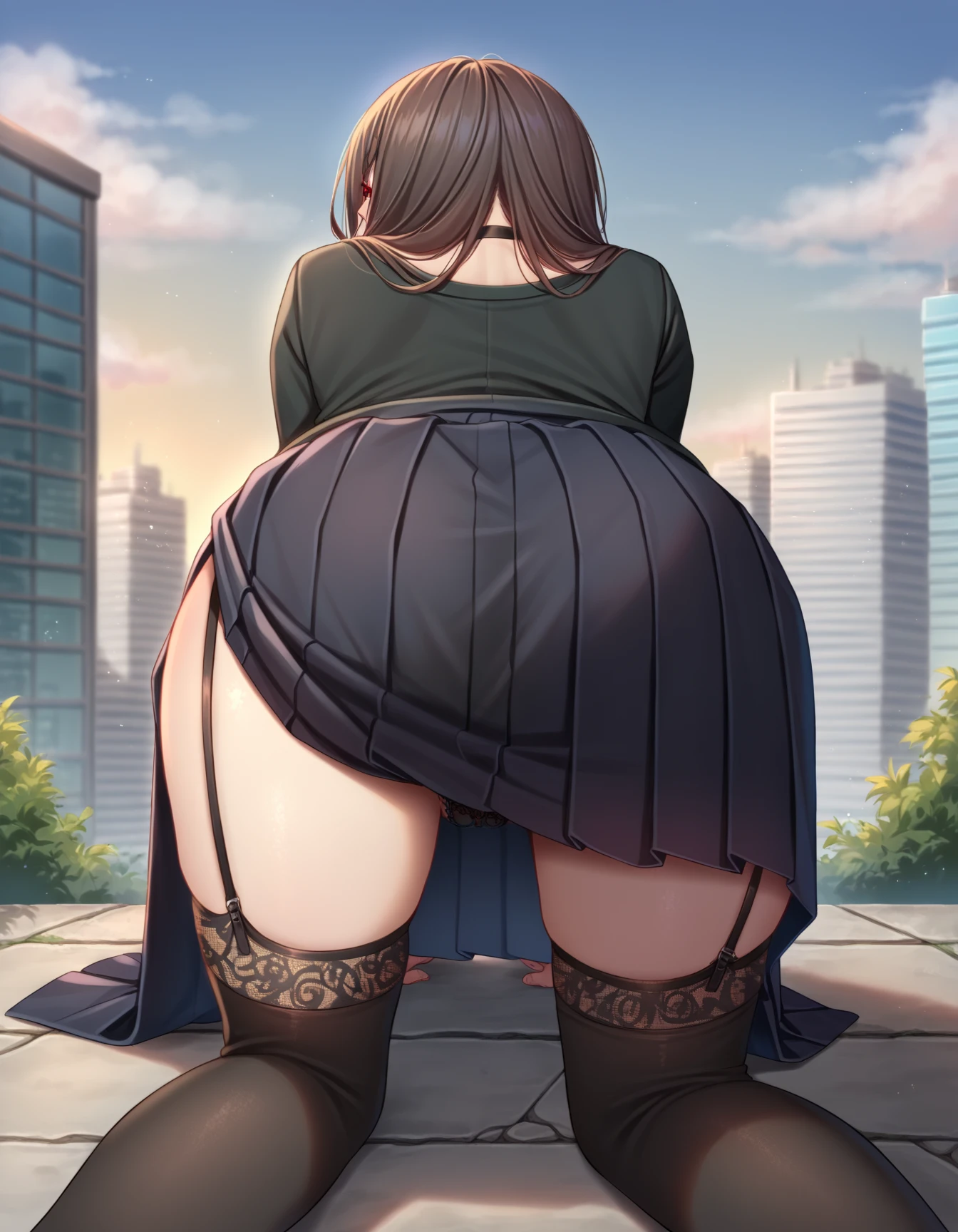 Anime girl standing on the street in a short skirt and black shirt, (Poop sitting), chic, Anime Moe Art Style, Half Yamada, Realistic Anime 3D Style, (Ahegao),Smooth anime CG art, Surreal , Gwaiz, Young Anime Girl, Anime Style 4k, Naughty anime style, Beautiful anime girl crouching,(masterpiece), (One serious civil service commissioner: 1.3), (Super thick and plump body: 1.3), (Huge breasts and buttocks)), (Small Head: 1.2), (Very small uniform)), (Shiny skin: 1.2), (A speech while crouching in the stands in the schoolyard in the morning)), {fat},1boy, penis, doggystyle, from behind, spreadassms, chubby body, fat body, short,ultra detailed, masterpiece, best quality, blush, a woman, rolling eyes, open mouth, school girl, wearing , wearing glasses, classroom, sunset, light particles, hdr, brown grey hair, midium wavy hair, shiny hair, bang, single braid, clear grey eyes, Smiling Kiss, Tongue Out, アニメ ,orgasm face, sexual climax, bitch, back shot, back view, low angle, from below, back view, arched back, looking back, all fours, chubby body, BIG ASS , saliva, BBW, slender waist, anal, seiza, hands on head,white eyes, Hand Drawn, Showing Ass, Bobcut, Knee socks, (Super thick and plump body: 1.3), Butt sticking out, Close your legs, seiza, spread legs, pleated skirt, Stretch your arms back, long pleated skirt, I can't see your butt, Buttocks hide, Arms folded behind back, Super big butt, Awesome numbness , Plump , Chubby, Butt sticking out,