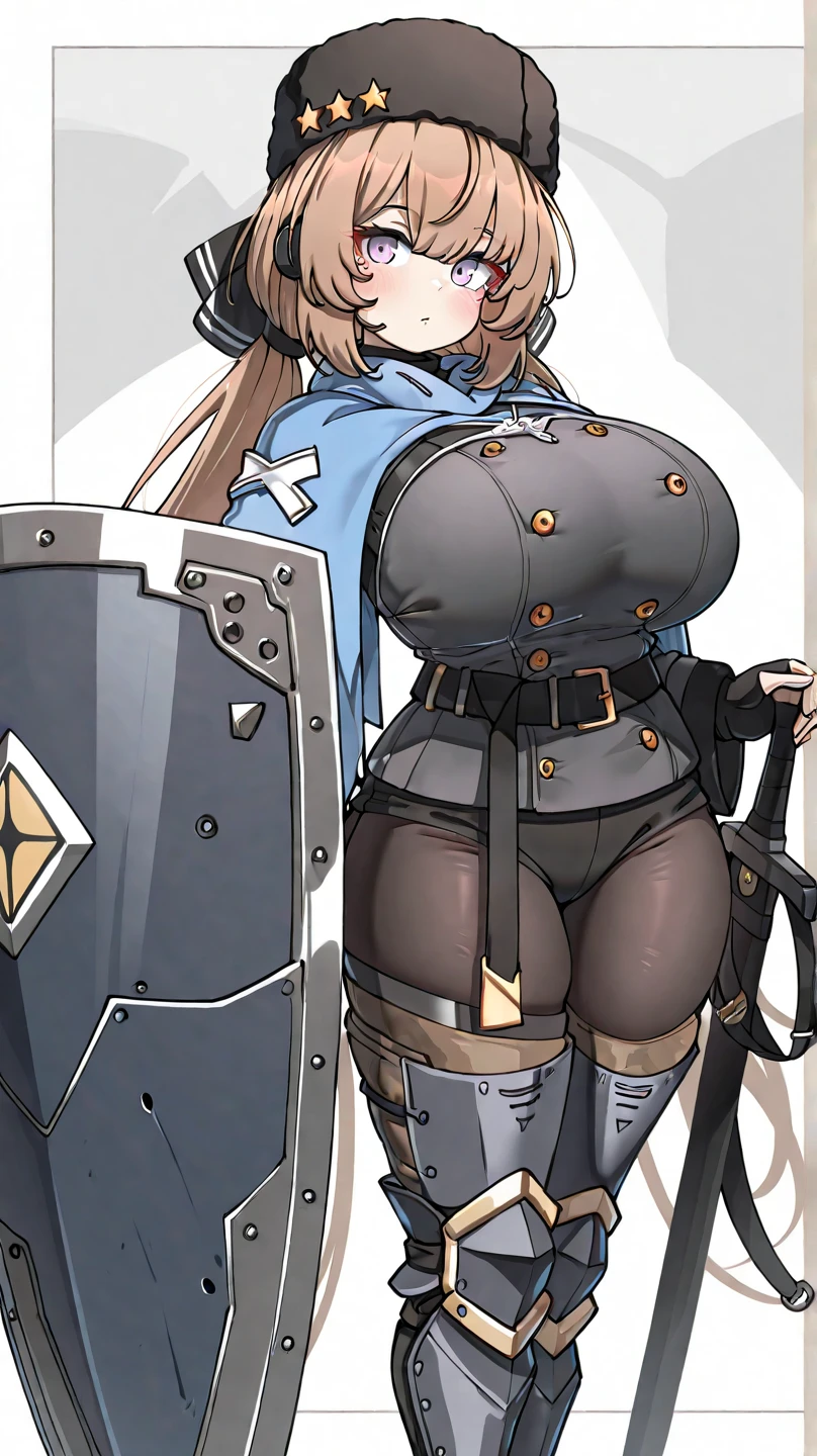 ((Best quality)), ((Masterpiece)), (detailed), perfect face perfect figure, female knight, Middle Ages, woman in knight's armor and leather clothes, blonde with blue eyes, One woman