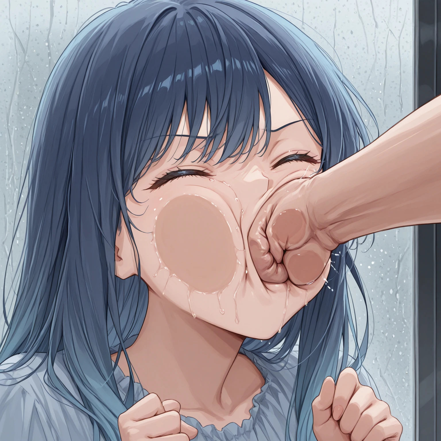 The penis is ejaculating Cute girl licking man's penis A close-up of a cute girl in a lewd pose, spreading her pussy so wide you can see the hole inside