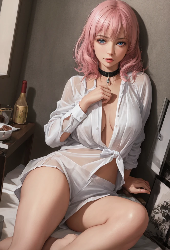 Ms. Frizzle as mid 40s milf, dressed in all white, orgasming, nsfw, blushing a lot, realistic, loose clothes