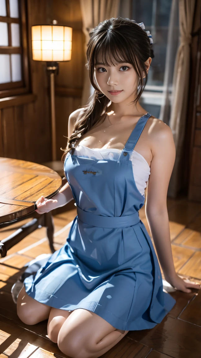 hightquality、masterpiece、ultra res、cute girl face、kitchin、barechested、pinafore、Naked apron、full bodyesbian、Famous actresses of Japan、very beautiful face