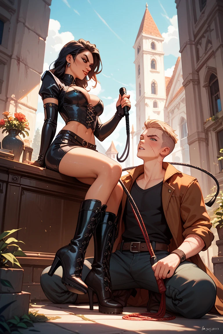 Cartoon illustration of a woman tied to a man with a rope, art in the style of terry moore, Inspired by W. Lindsay Cable, comic inks, strangled with rope, comic book illustration, inspired by Apollonia Saintclair, Inspired by Rob Liefeld, Heavy metal comic book style, Inspired by Earl Burge