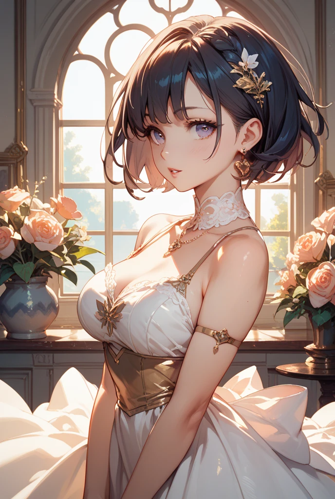 absurdres, RAW photo, extremely delicate and beautiful, masterpiece, Best Quality, ultra high resolution, 32k, hyperrealistic, ultra-detailed, delicate facial features, beautiful detailed woman, tearful mole, earring, medium breasts, full body shot, medium hair, black hair, ((Detective)),